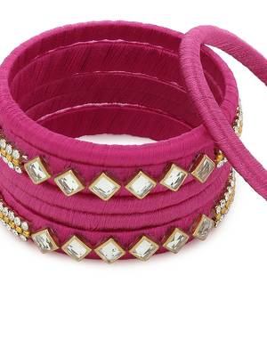 Girls Pink Kundan Stone Silk Thread Bangle 4