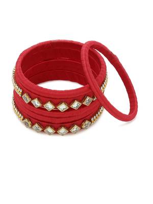 Girls Red Kundan Stone Silk Thread Bangle 1