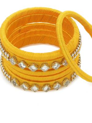Girls Gold Kundan Stone Silk Thread Bangle 4