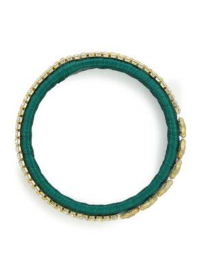 Girls Green Kundan Stone Silk Thread Bangle 3