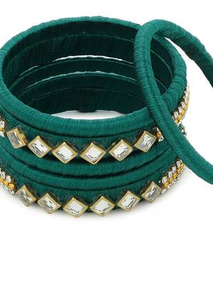 Girls Green Kundan Stone Silk Thread Bangle 4