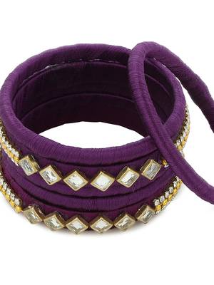 Girls Purple Kundan Stone Silk Thread Bangle 4