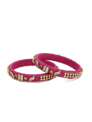 Girls Pink Kundan Stone Silk Thread Bangle 1