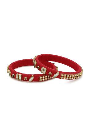 Girls Red Kundan Stone Silk Thread Bangle 1