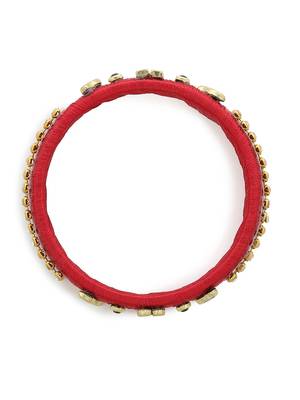 Girls Red Kundan Stone Silk Thread Bangle 2