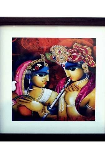 Radha Krishna Satin Matt Texture Framed UV Art Print