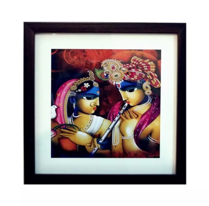 Radha Krishna Satin Matt Texture Framed UV Art Print