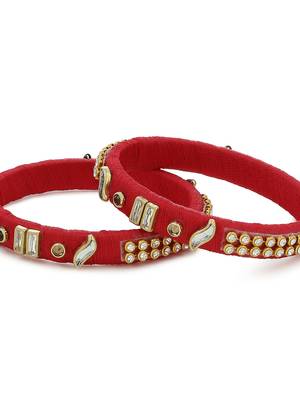 Girls Red Kundan Stone Silk Thread Bangle 3