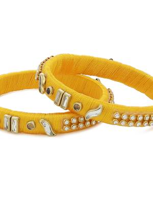 Girls Gold Kundan Stone Silk Thread Bangle 3