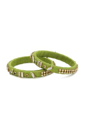 Girls Green Kundan Stone Silk Thread Bangle 1