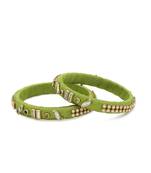 Girls Green Kundan Stone Silk Thread Bangle