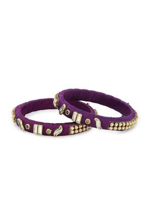 Girls Purple Kundan Stone Silk Thread Bangle 1