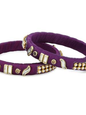 Girls Purple Kundan Stone Silk Thread Bangle 3