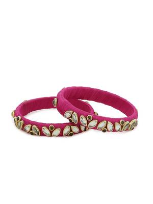 Girls Pink Kundan Stone Silk Thread Bangle 1