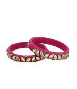 Girls Pink Kundan Stone Silk Thread Bangle