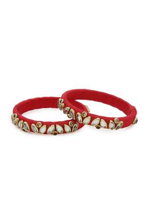 Girls Red Kundan Stone Silk Thread Bangle 1