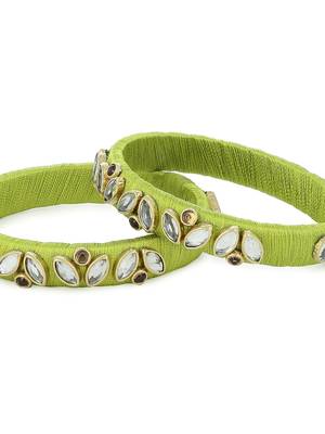 Girls Green Kundan Stone Silk Thread Bangle 3