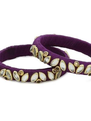 Girls Purple Kundan Stone Silk Thread Bangle 3