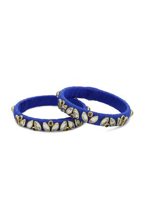 Girls Blue Kundan Stone Silk Thread Bangle 1