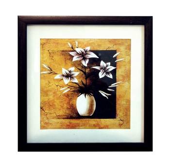 Abstract Pot and Flower Theme Satin Matt Texture Framed UV Art Print 1