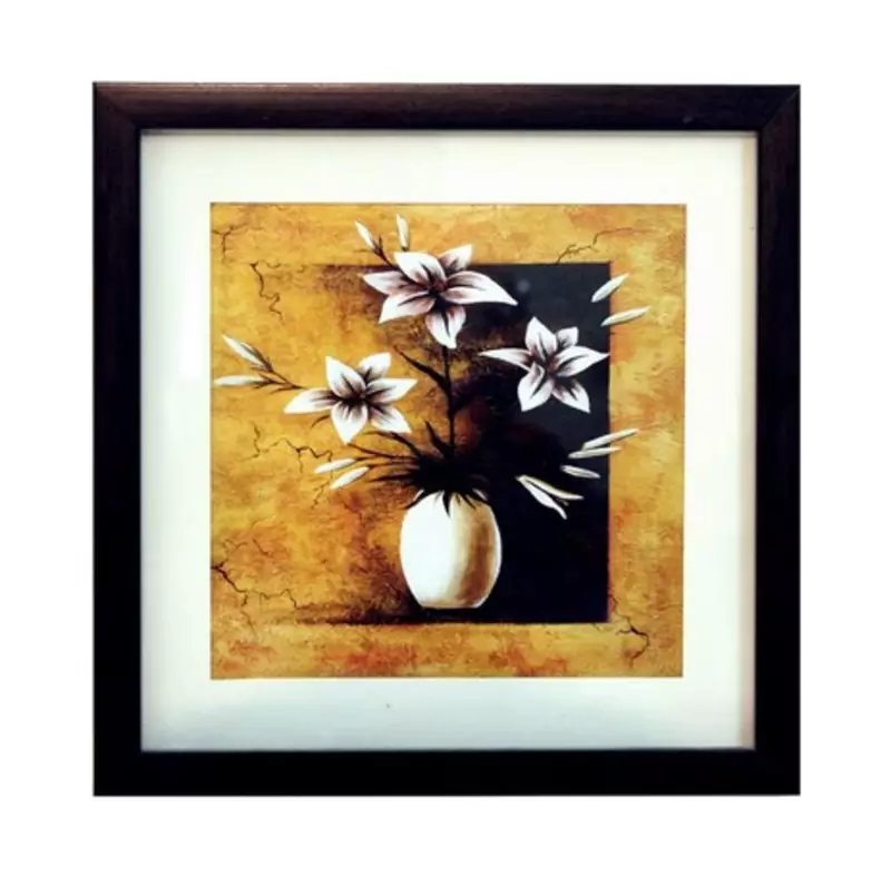 Abstract Pot and Flower Theme Satin Matt Texture Framed UV Art Print