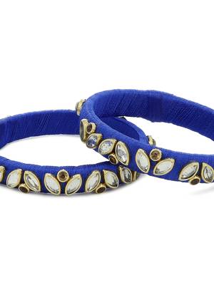 Girls Blue Kundan Stone Silk Thread Bangle 3
