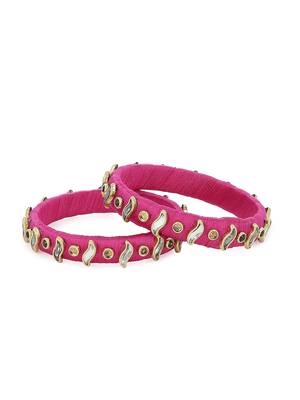 Girls Pink Kundan Stone Silk Thread Bangle 1