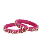 Girls Pink Kundan Stone Silk Thread Bangle
