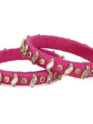 Girls Pink Kundan Stone Silk Thread Bangle 3