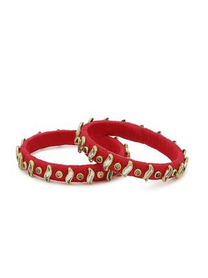 Girls Red Kundan Stone Silk Thread Bangle 1