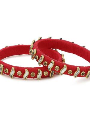 Girls Red Kundan Stone Silk Thread Bangle 3