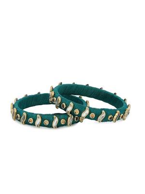Girls Green Kundan Stone Silk Thread Bangle 1