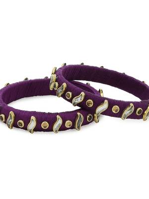 Girls Purple Kundan Stone Silk Thread Bangle 3