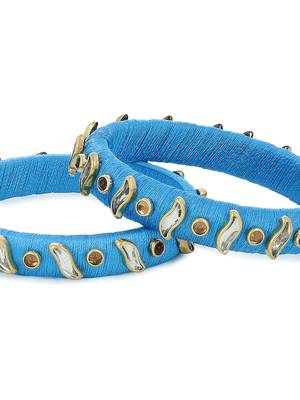 Girls Blue Kundan Stone Silk Thread Bangle 3