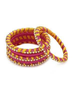 Girls Pink Stone Chain wrapped with Silk Thread Bangle 1