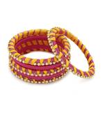 Girls Pink Stone Chain wrapped with Silk Thread Bangle