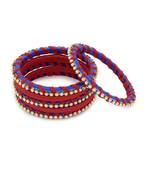 Girls Red Stone Chain wrapped with Silk Thread Bangle