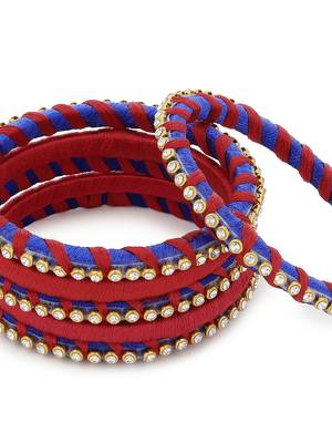 Girls Red Stone Chain wrapped with Silk Thread Bangle 4