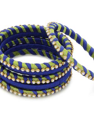 Girls Blue Stone Chain wrapped with Silk Thread Bangle 4