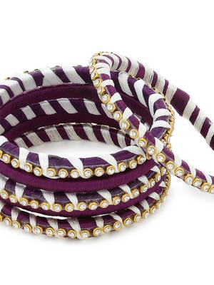 Girls Purple Stone Chain wrapped with Silk Thread Bangle 4