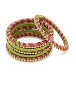 Girls Green Stone Chain wrapped with Silk Thread Bangle