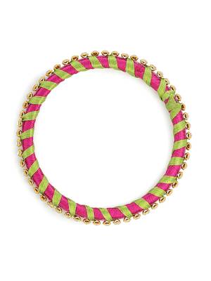 Girls Green Stone Chain wrapped with Silk Thread Bangle 2