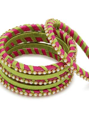 Girls Green Stone Chain wrapped with Silk Thread Bangle 4