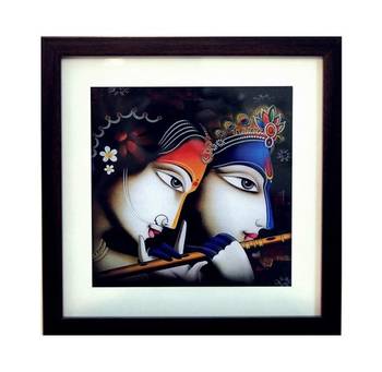 Radha Krishna Satin Matt Texture Framed UV Art Print 1