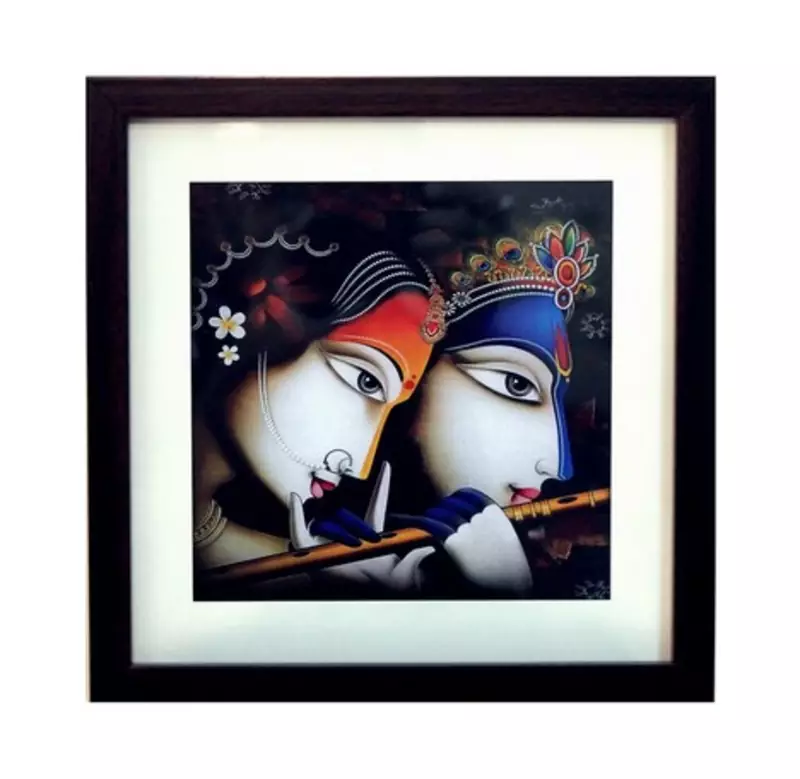 Radha Krishna Satin Matt Texture Framed UV Art Print