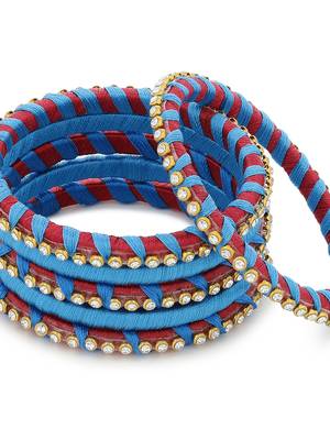 Girls Blue Stone Chain wrapped with Silk Thread Bangle 4
