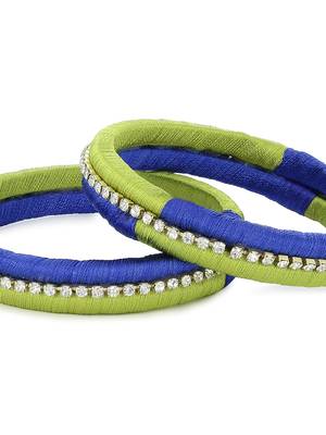 Girls Green Stone Chain double color Silk Thread Bangle 3