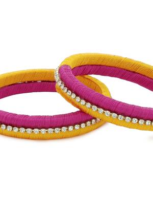Girls Pink Stone Chain double color Silk Thread Bangle 3