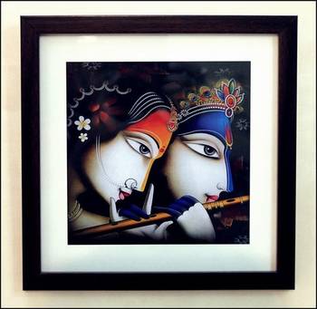 Radha Krishna Satin Matt Texture Framed UV Art Print 2