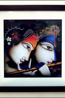 Radha Krishna Satin Matt Texture Framed UV Art Print
